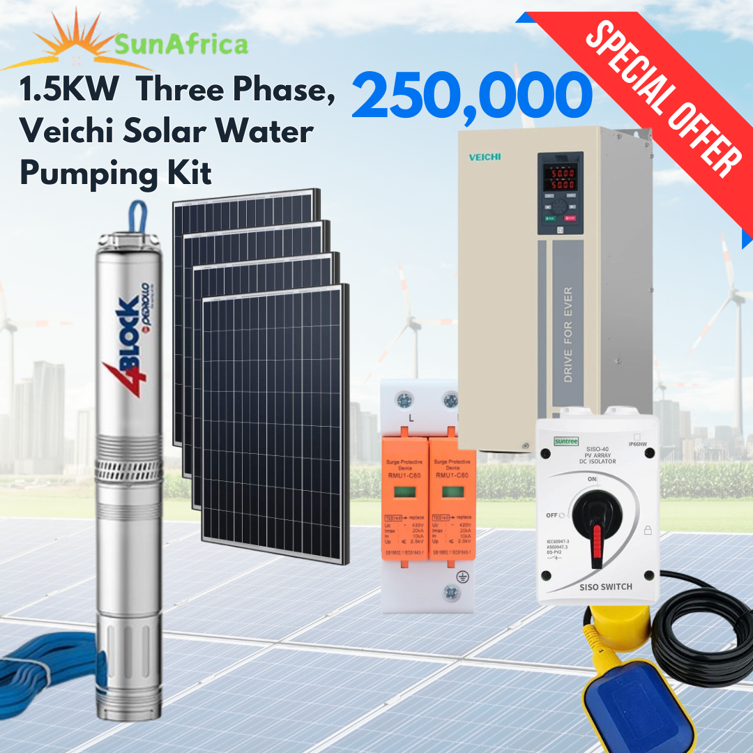 1.5Kw Three Phase, Veichi Solar Water Pumping Kit - SunAfrica