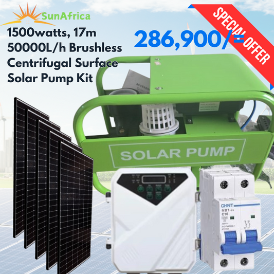 1500watts, 17m 50000L/h Brushless Centrifugal Surface Solar Pump Kit - SunAfrica