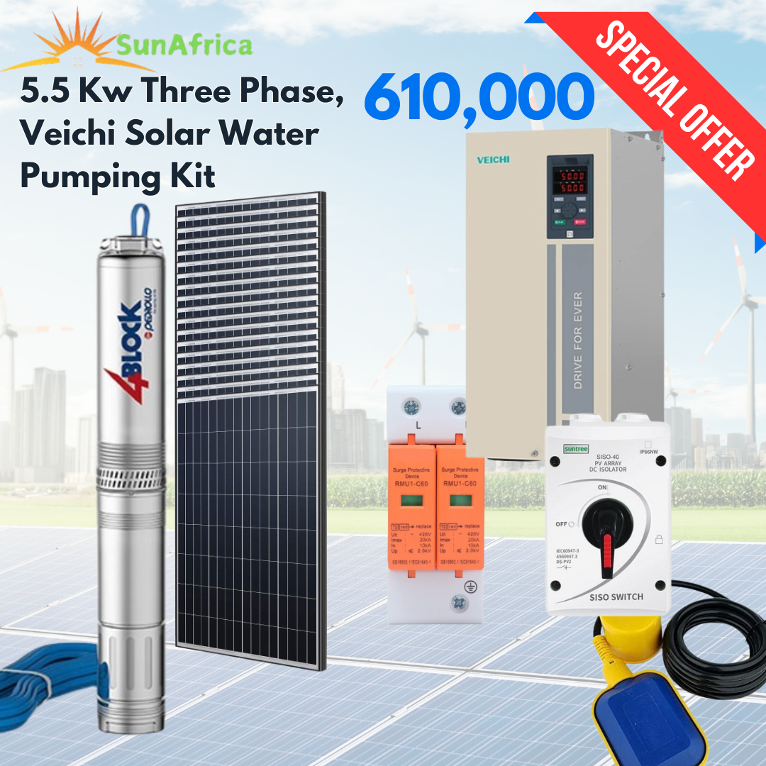 5.5Kw Three Phase, Veichi Solar Water Pumping Kit - SunAfrica