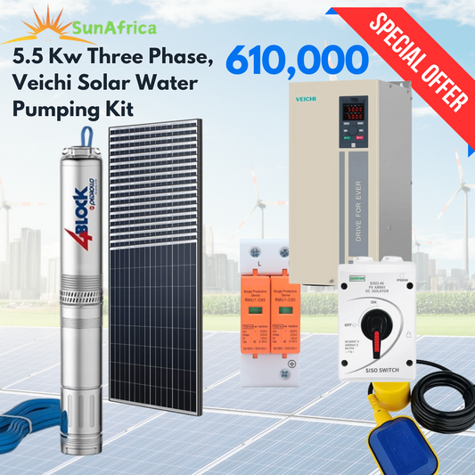 5.5Kw Three Phase, Veichi Solar Water Pumping Kit - SunAfrica